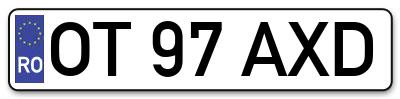 Placuta inmatriculare numar auto  OT-97-AXD, OT 97 AXD, OT97AXD