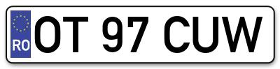Placuta inmatriculare numar auto  OT-97-CUW, OT 97 CUW, OT97CUW