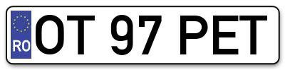 Placuta inmatriculare numar auto  OT-97-PET, OT 97 PET, OT97PET