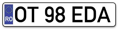 Placuta inmatriculare numar auto  OT-98-EDA, OT 98 EDA, OT98EDA