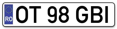 Placuta inmatriculare numar auto  OT-98-GBI, OT 98 GBI, OT98GBI