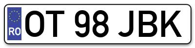 Placuta inmatriculare numar auto  OT-98-JBK, OT 98 JBK, OT98JBK