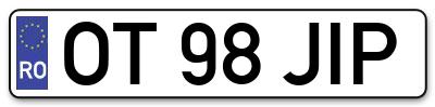 Placuta inmatriculare numar auto  OT-98-JIP, OT 98 JIP, OT98JIP
