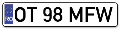Placuta inmatriculare numar auto  OT-98-MFW, OT 98 MFW, OT98MFW