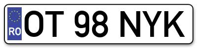 Placuta inmatriculare numar auto  OT-98-NYK, OT 98 NYK, OT98NYK