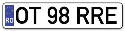 Placuta inmatriculare numar auto  OT-98-RRE, OT 98 RRE, OT98RRE