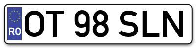 Placuta inmatriculare numar auto  OT-98-SLN, OT 98 SLN, OT98SLN