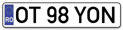 Placuta inmatriculare numar auto  OT-98-YON, OT 98 YON, OT98YON