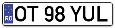 Placuta inmatriculare numar auto  OT-98-YUL, OT 98 YUL, OT98YUL