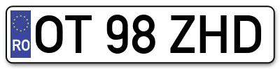 Placuta inmatriculare numar auto  OT-98-ZHD, OT 98 ZHD, OT98ZHD