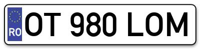Placuta inmatriculare numar auto  OT-980-LOM, OT 980 LOM, OT980LOM