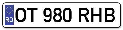 Placuta inmatriculare numar auto  OT-980-RHB, OT 980 RHB, OT980RHB