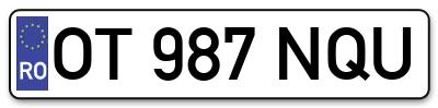 Placuta inmatriculare numar auto  OT-987-NQU, OT 987 NQU, OT987NQU