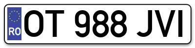 Placuta inmatriculare numar auto  OT-988-JVI, OT 988 JVI, OT988JVI