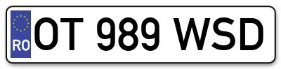 Placuta inmatriculare numar auto  OT-989-WSD, OT 989 WSD, OT989WSD
