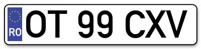 Placuta inmatriculare numar auto  OT-99-CXV, OT 99 CXV, OT99CXV