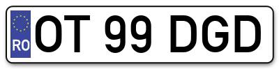 Placuta inmatriculare numar auto  OT-99-DGD, OT 99 DGD, OT99DGD