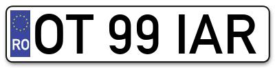 Placuta inmatriculare numar auto  OT-99-IAR, OT 99 IAR, OT99IAR