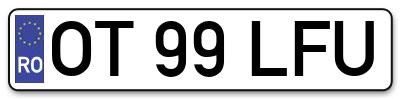 Placuta inmatriculare numar auto  OT-99-LFU, OT 99 LFU, OT99LFU