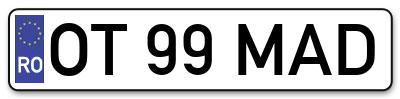 Placuta inmatriculare numar auto  OT-99-MAD, OT 99 MAD, OT99MAD