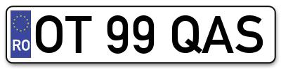 Placuta inmatriculare numar auto  OT-99-QAS, OT 99 QAS, OT99QAS
