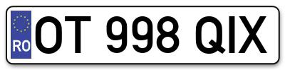 Placuta inmatriculare numar auto  OT-998-QIX, OT 998 QIX, OT998QIX