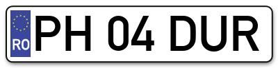 Placuta inmatriculare numar auto  PH-04-DUR, PH 04 DUR, PH04DUR
