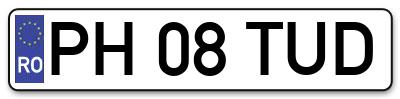 Placuta inmatriculare numar auto  PH-08-TUD, PH 08 TUD, PH08TUD