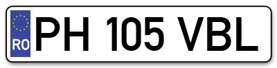 Placuta inmatriculare numar auto  PH-105-VBL, PH 105 VBL, PH105VBL