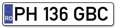 Placuta inmatriculare numar auto  PH-136-GBC, PH 136 GBC, PH136GBC