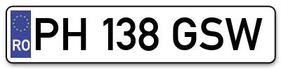 Placuta inmatriculare numar auto  PH-138-GSW, PH 138 GSW, PH138GSW