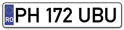 Placuta inmatriculare numar auto  PH-172-UBU, PH 172 UBU, PH172UBU