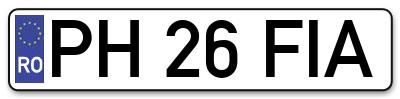 Placuta inmatriculare numar auto  PH-26-FIA, PH 26 FIA, PH26FIA