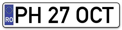 Placuta inmatriculare numar auto  PH-27-OCT, PH 27 OCT, PH27OCT