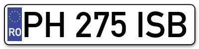 Placuta inmatriculare numar auto  PH-275-ISB, PH 275 ISB, PH275ISB