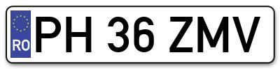 Placuta inmatriculare numar auto  PH-36-ZMV, PH 36 ZMV, PH36ZMV