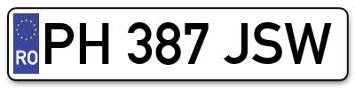 Placuta inmatriculare numar auto  PH-387-JSW, PH 387 JSW, PH387JSW