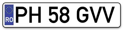 Placuta inmatriculare numar auto  PH-58-GVV, PH 58 GVV, PH58GVV