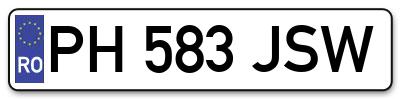 Placuta inmatriculare numar auto  PH-583-JSW, PH 583 JSW, PH583JSW