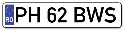 Placuta inmatriculare numar auto  PH-62-BWS, PH 62 BWS, PH62BWS