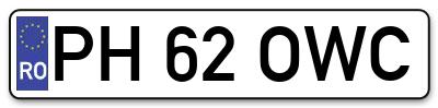 Placuta inmatriculare numar auto  PH-62-OWC, PH 62 OWC, PH62OWC