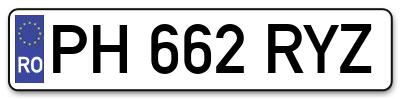 Placuta inmatriculare numar auto  PH-662-RYZ, PH 662 RYZ, PH662RYZ