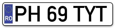 Placuta inmatriculare numar auto  PH-69-TYT, PH 69 TYT, PH69TYT
