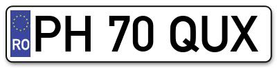 Placuta inmatriculare numar auto  PH-70-QUX, PH 70 QUX, PH70QUX