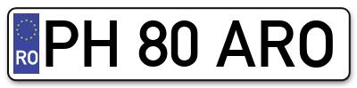 Placuta inmatriculare numar auto  PH-80-ARO, PH 80 ARO, PH80ARO