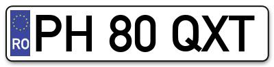 Placuta inmatriculare numar auto  PH-80-QXT, PH 80 QXT, PH80QXT