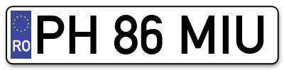 Placuta inmatriculare numar auto  PH-86-MIU, PH 86 MIU, PH86MIU