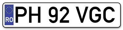 Placuta inmatriculare numar auto  PH-92-VGC, PH 92 VGC, PH92VGC