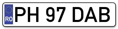 Placuta inmatriculare numar auto  PH-97-DAB, PH 97 DAB, PH97DAB
