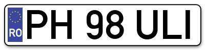 Placuta inmatriculare numar auto  PH-98-ULI, PH 98 ULI, PH98ULI